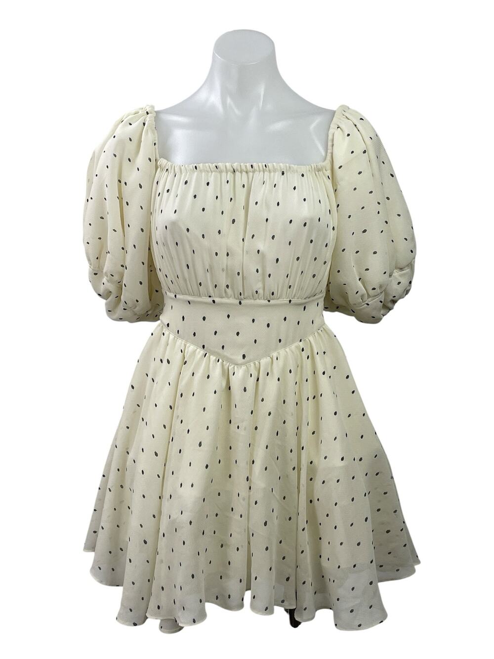 J.Ing Garland Garden White Polka Dot Half Puff Sleeve Flared A-Line Dress Sz XS